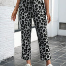 Lune pantalones elegantes de talle alto y largo con estampado de leopardo vintage, de uso casual y para la oficina, con tobillo entallado