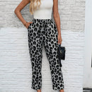 Lune pantalones elegantes de talle alto y largo con estampado de leopardo vintage, de uso casual y para la oficina, con tobillo entallado