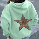 Ezwear sudadera con capucha de felpa con estampado de leopardo y estrella, otono/invierno