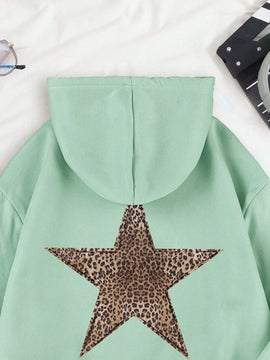 Ezwear sudadera con capucha de felpa con estampado de leopardo y estrella, otono/invierno