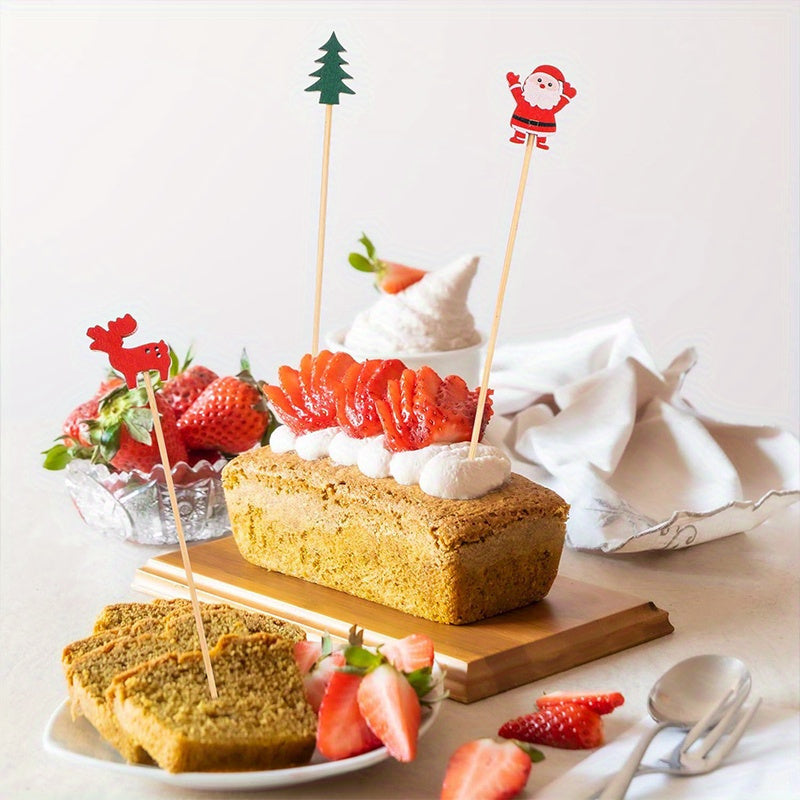Juego de 30 Piezas de Adornos para Cócteles Navideños - Decoraciones Festivas de Madera para Bebidas y Aperitivos con Diseños de Copos de Nieve, Muñecos de Nieve, Renos y Árboles para Fiestas Navideñas