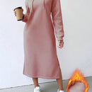 Relaxiva vestido sudadera casual de felpa con capucha, manga larga, bajo con abertura, cordon ajustable, estampado de lema para mujer, otono/invierno