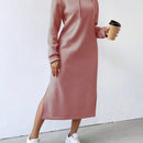 Relaxiva vestido sudadera casual de felpa con capucha, manga larga, bajo con abertura, cordon ajustable, estampado de lema para mujer, otono/invierno
