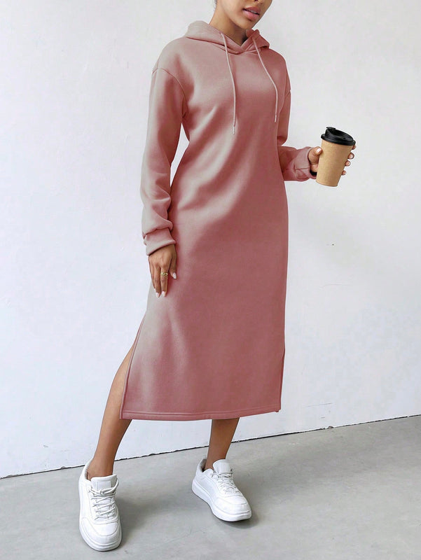 Relaxiva sudadera con capucha larga forrada de forro polar con estampado de eslogan casual, otono/invierno