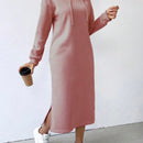 Lune vestido con capucha de manga larga, bolsillo y unicolor minimalista para mujer