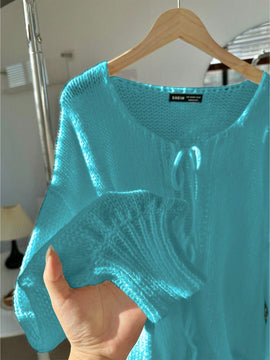 Frenchy cardigan de punto unicolor de color rosa palido con cinturon delantero, se puede usar sobre una camiseta