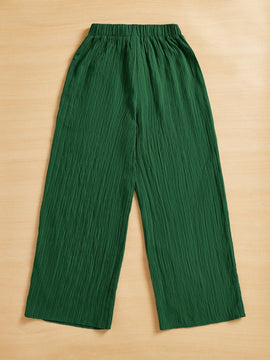 Essnce pantalones casuales de pernera ancha de 7/8 con textura y cintura anudada de unicolor para mujer