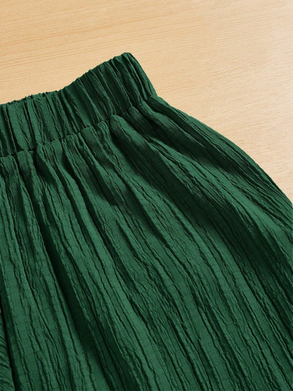 Essnce pantalones casuales de pernera ancha de 7/8 con textura y cintura anudada de unicolor para mujer