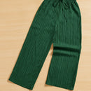 Essnce pantalones casuales de pernera ancha de 7/8 con textura y cintura anudada de unicolor para mujer