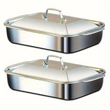 Bandja de horno rectangular extra grande de acero inoxidable pesado con tapa - Sartén para horno gruesa antiadherente para postres, pan, mariscos - Ideal para BBQ, buffet y festividades