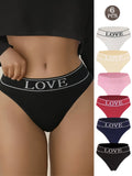 Set de 6 bragas de cintura alta suaves y solidas con estampado en ingles, ropa interior para dama