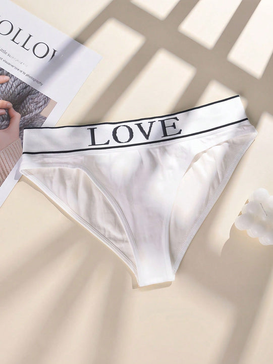 Set de 6 bragas de cintura alta suaves y solidas con estampado en ingles, ropa interior para dama