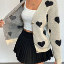 Essnce sueter de cardigan grueso y calido con patron de corazones verdes y blancos para mujer