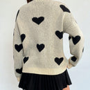 Essnce sueter de cardigan grueso y calido con patron de corazones verdes y blancos para mujer