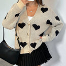 Essnce cardigan informal holgado monobotonadura de manga larga con caida en los hombros y estampado de corazon para mujer, otono/invierno