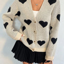 Essnce sueter de cardigan grueso y calido con patron de corazones verdes y blancos para mujer