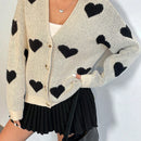 Essnce cardigan informal holgado monobotonadura de manga larga con caida en los hombros y estampado de corazon para mujer, otono/invierno