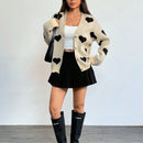 Essnce sueter de cardigan grueso y calido con patron de corazones verdes y blancos para mujer