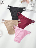 4 unidades bragas de mujer de tanga de moda para otono e invierno con brillantes de strass, encaje transparente, cuerda personalizada, ropa interior elastica, transpirable y comoda de cintura media