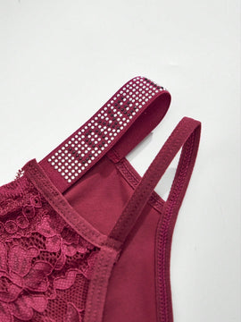 4 unidades bragas de mujer de tanga de moda para otono e invierno con brillantes de strass, encaje transparente, cuerda personalizada, ropa interior elastica, transpirable y comoda de cintura media