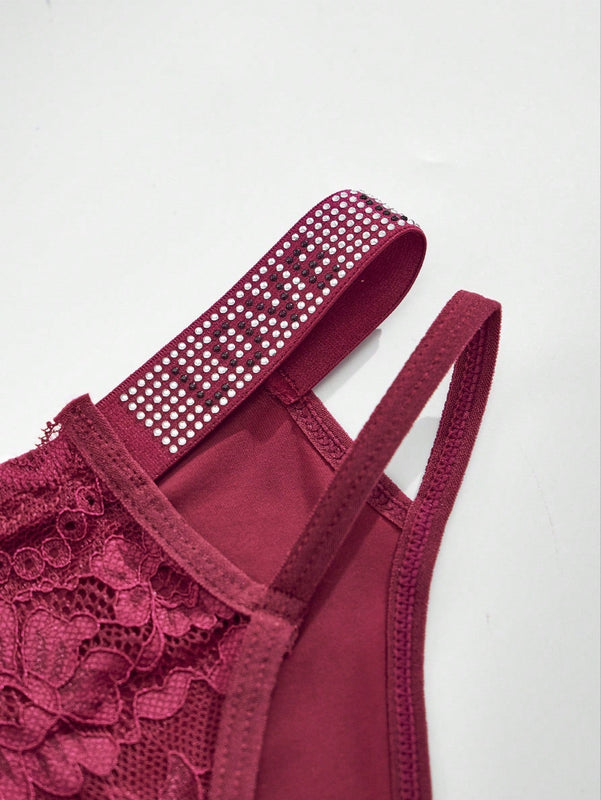4 unidades bragas de mujer de tanga de moda para otono e invierno con brillantes de strass, encaje transparente, cuerda personalizada, ropa interior elastica, transpirable y comoda de cintura media