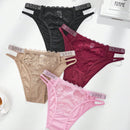 4 unidades bragas de mujer de tanga de moda para otono e invierno con brillantes de strass, encaje transparente, cuerda personalizada, ropa interior elastica, transpirable y comoda de cintura media