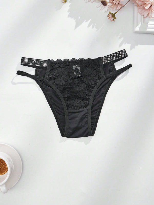 4 unidades bragas de mujer de tanga de moda para otono e invierno con brillantes de strass, encaje transparente, cuerda personalizada, ropa interior elastica, transpirable y comoda de cintura media