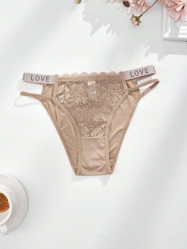 4 unidades bragas de mujer de tanga de moda para otono e invierno con brillantes de strass, encaje transparente, cuerda personalizada, ropa interior elastica, transpirable y comoda de cintura media