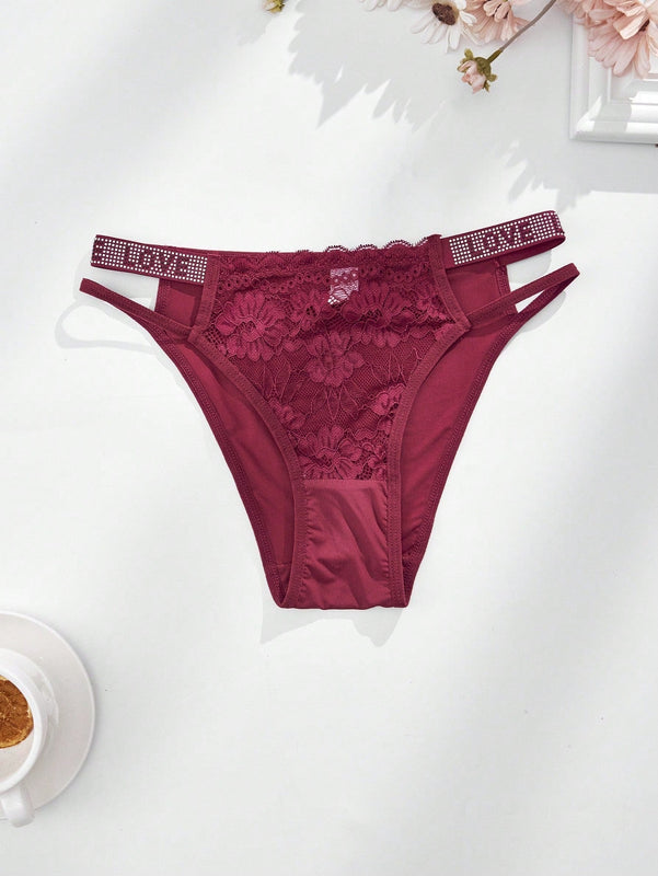 4 unidades bragas de mujer de tanga de moda para otono e invierno con brillantes de strass, encaje transparente, cuerda personalizada, ropa interior elastica, transpirable y comoda de cintura media