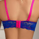 Sujetador push-up acolchado con aro de encaje de color contrastante de taza b para mujeres