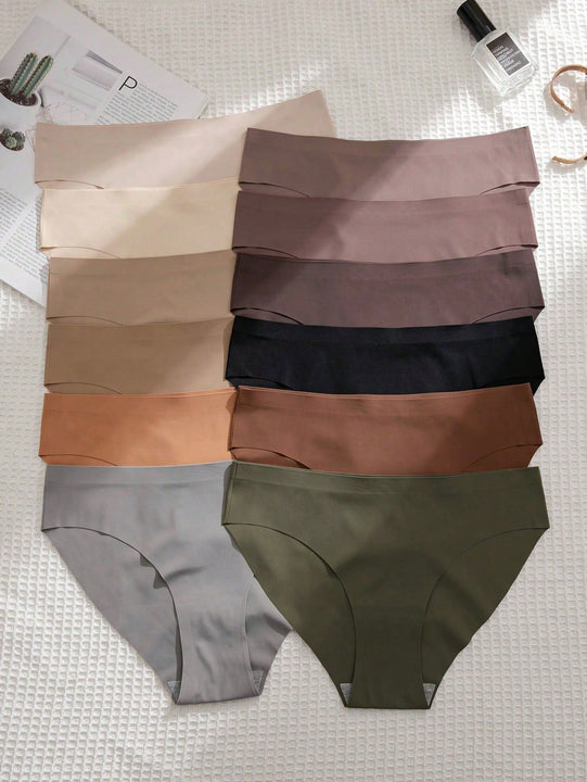 Set de 12 bragas de mujer de cintura baja sin costuras de unicolor