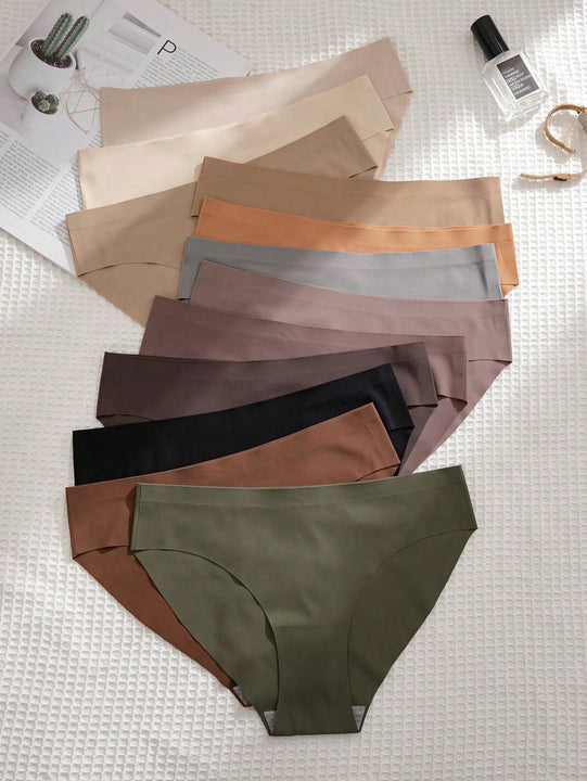 Set de 12 bragas de mujer de cintura baja sin costuras de unicolor