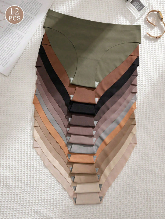 Set de 12 bragas de mujer de cintura baja sin costuras de unicolor