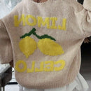 Chaqueta corta de mujer tipo cardigan de manga larga con botones, casual, con diseno de jacquard con limones, para otono e invierno