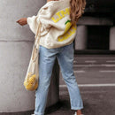 Chaqueta corta de mujer tipo cardigan de manga larga con botones, casual, con diseno de jacquard con limones, para otono e invierno