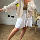 Cardigan corto casual de manga larga para mujer con botones y diseno de jacquard con limones, para otono e invierno
