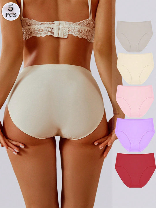 Finetoo set de 5 calzoncillos de mujer de unicolor, comodos y sin costuras