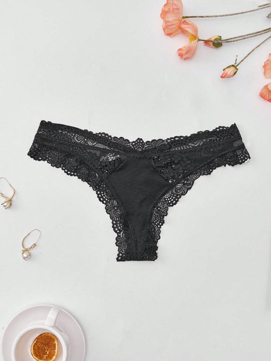 4 piezas/set tanga sexy de encaje con cintura baja y transpirable con longitud de cordones