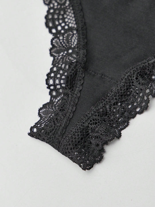 4 piezas/set tanga sexy de encaje con cintura baja y transpirable con longitud de cordones