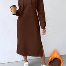 Relaxiva vestido sudadera casual de felpa con capucha, manga larga, bajo con abertura, cordon ajustable, estampado de lema para mujer, otono/invierno
