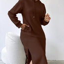 Relaxiva vestido sudadera casual de felpa con capucha, manga larga, bajo con abertura, cordon ajustable, estampado de lema para mujer, otono/invierno