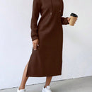Relaxiva sudadera con capucha larga forrada de forro polar con estampado de eslogan casual, otono/invierno