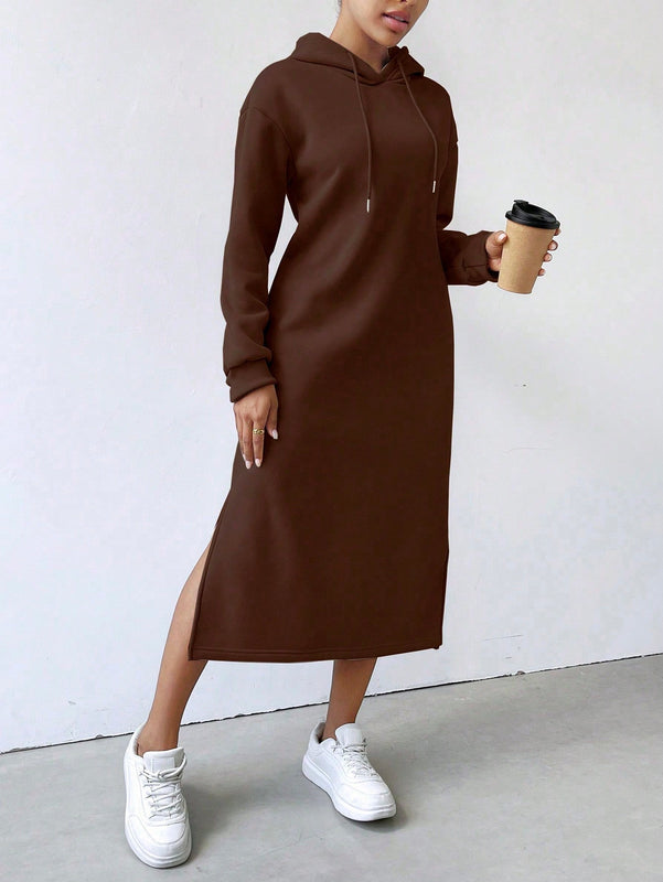 Relaxiva sudadera con capucha larga forrada de forro polar con estampado de eslogan casual, otono/invierno