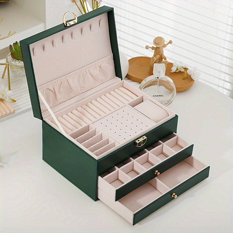 1pc Caja de Joyería de Lujo con Cerradura - Estuche de Almacenamiento Elegante para Pendientes, Anillos, Collares, Pulseras - Diseño Portátil y Compacto con Múltiples Compartimentos, Otros (Cajas y Organizadores de Joyería)