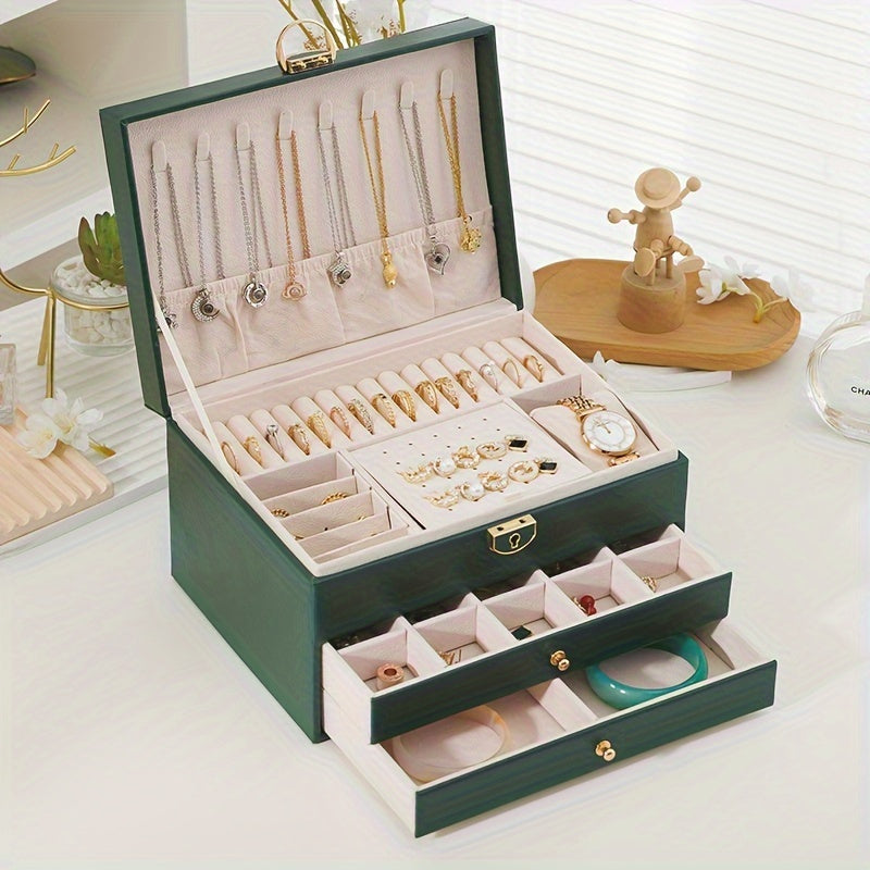 1pc Caja de Joyería de Lujo con Cerradura - Estuche de Almacenamiento Elegante para Pendientes, Anillos, Collares, Pulseras - Diseño Portátil y Compacto con Múltiples Compartimentos, Otros (Cajas y Organizadores de Joyería)