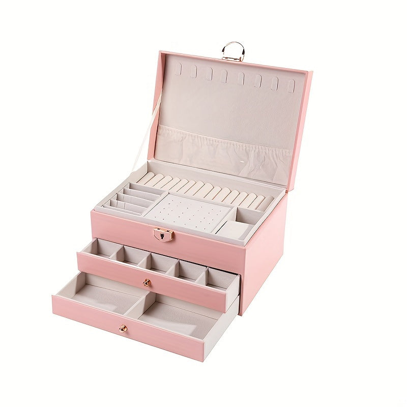 1pc Caja de Joyería de Lujo con Cerradura - Estuche de Almacenamiento Elegante para Pendientes, Anillos, Collares, Pulseras - Diseño Portátil y Compacto con Múltiples Compartimentos, Otros (Cajas y Organizadores de Joyería)