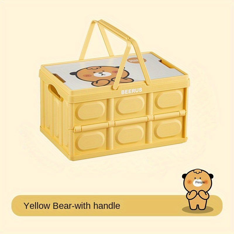 Caja de Almacenamiento Plegable de Oso Amarillo BEERUS con Asa - Gran Capacidad, Organizador Portátil para Juguetes, Maletero de Coche y Uso Múltiple, Diseño de Plástico Duradero, Almacenamiento de Peluches