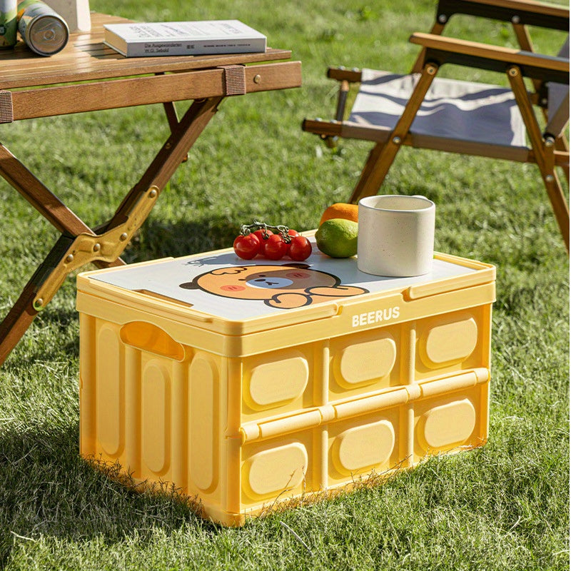 Caja de Almacenamiento Plegable de Oso Amarillo BEERUS con Asa - Gran Capacidad, Organizador Portátil para Juguetes, Maletero de Coche y Uso Múltiple, Diseño de Plástico Duradero, Almacenamiento de Peluches