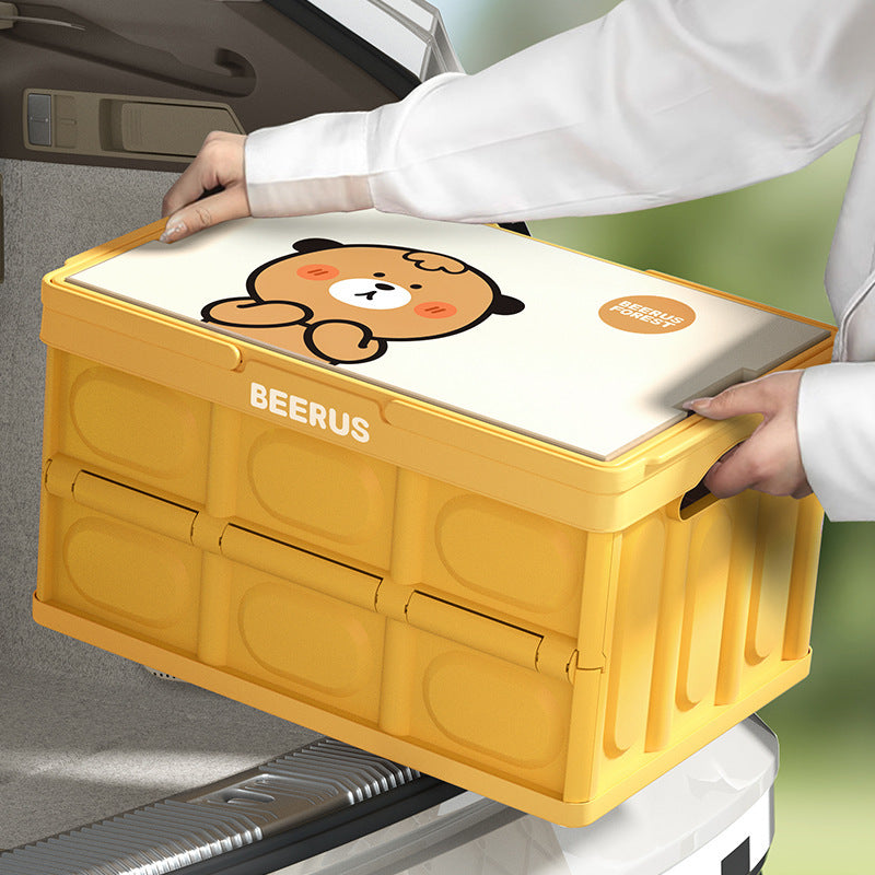 Caja de Almacenamiento Plegable de Oso Amarillo BEERUS con Asa - Gran Capacidad, Organizador Portátil para Juguetes, Maletero de Coche y Uso Múltiple, Diseño de Plástico Duradero, Almacenamiento de Peluches