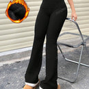 Pantalones de yoga de corte acampanado ajustados de cintura alta de unicolor minimalista de moda para mujeres